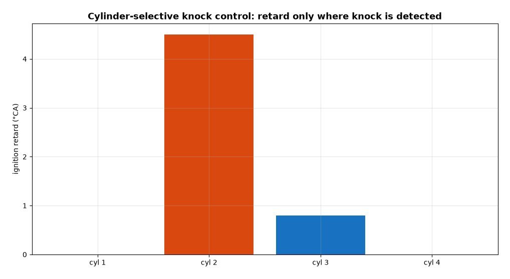 Chart of ignition retard applied by cylinder-selective knock control