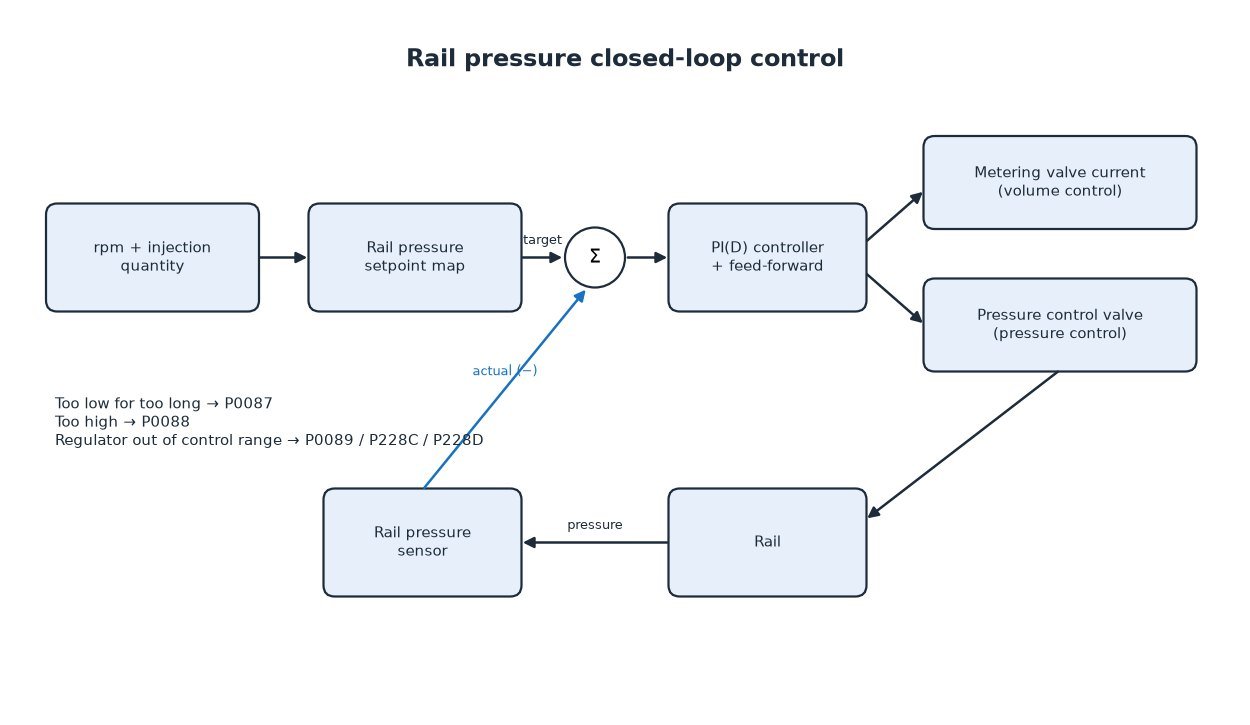 Block diagram of ECU rail pressure closed-loop control with metering valve and pressure control valve